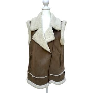 Joie Suede Sherpa Vest – Size S/P – Taupe Brown with Cream Lining